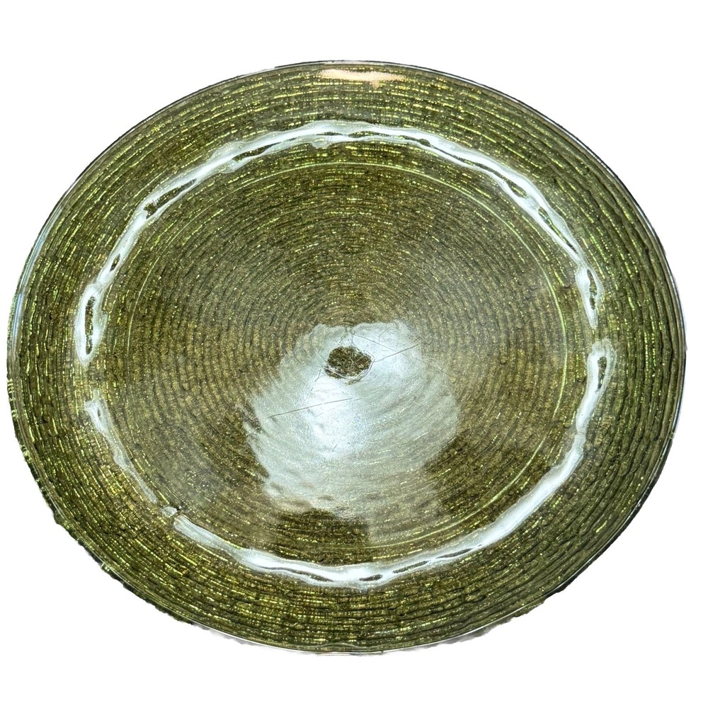 Anchor Hocking Avocado Soreno Green MCM Large Round  14" Platter Vintage